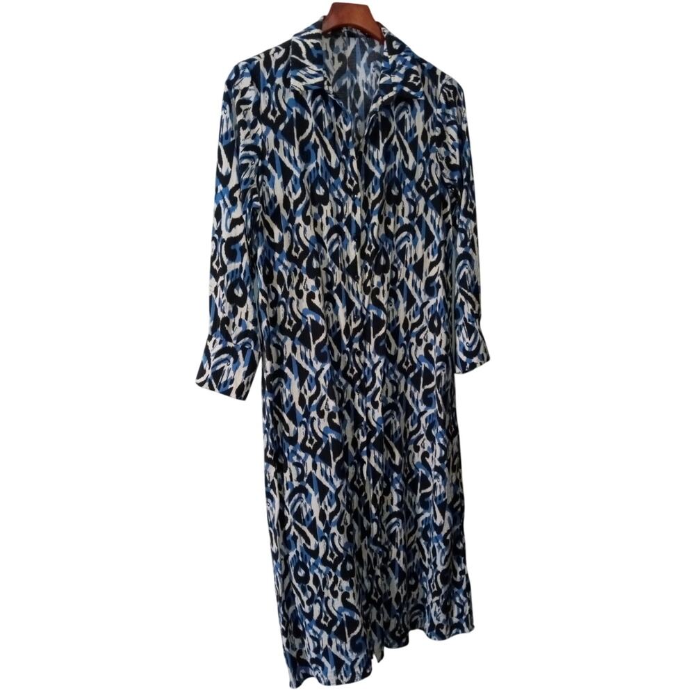 Zara Vibrant Blue Abstract Shirt Dress Sz L